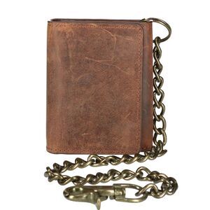 CTM Men's Crazy Horse Leather RFID Trifold Chain Wallet